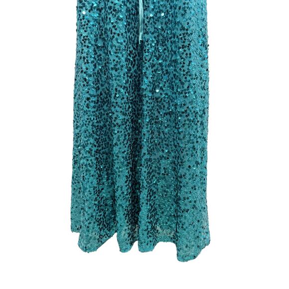 Lulus Glowing Praise Teal Blue Sequin Lace-Up Maxi Dress size Small NWT - Picture 6 of 8